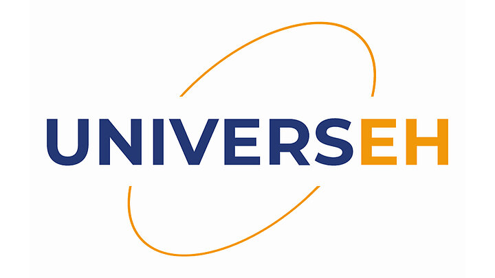 Tekst UNIVERSEH z elipsą w tle.