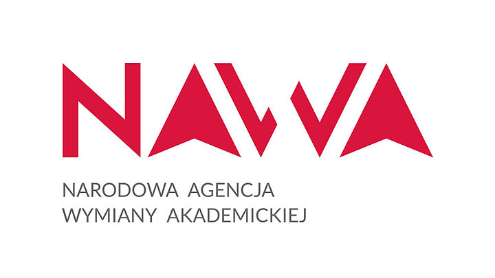 Czerwone litery NAWA oraz szary napis NARODOWA AGENCJA WYMIANY AKADEMICKIEJ