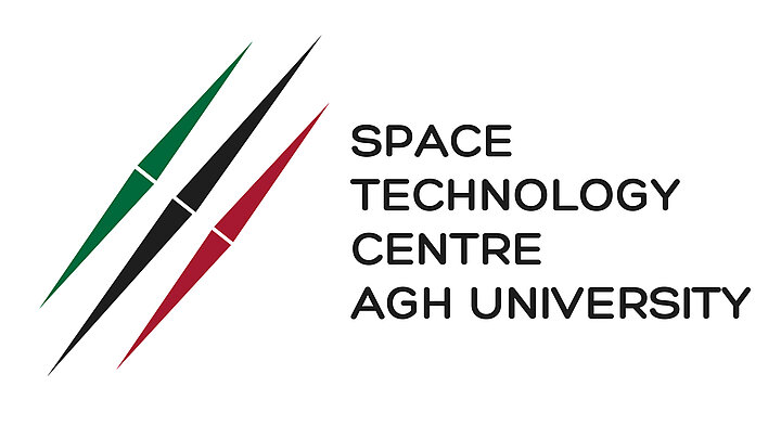 Logotype composed of graphics: three colored arrowheads symbolizing rockets with exhaust gases. Next to it, text: Space Technology Center
